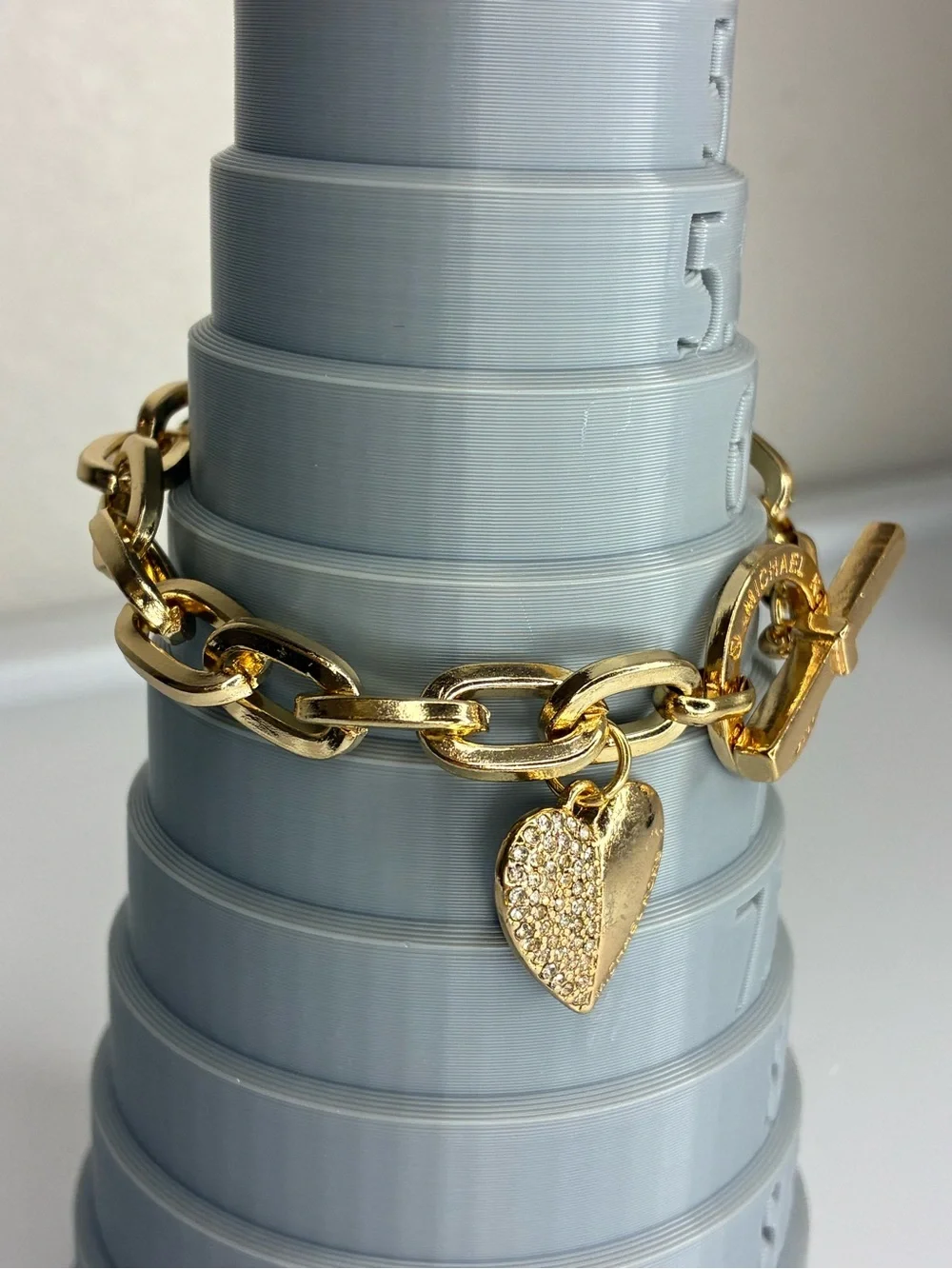 Vintage Gold Crystal Heart Toggle Bracelet